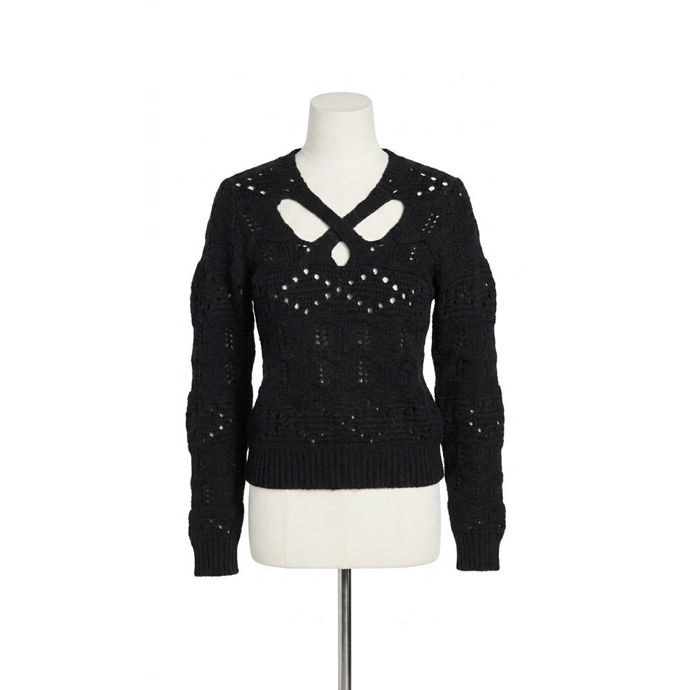 NEW SEA cole cable knit cut out sweater in black